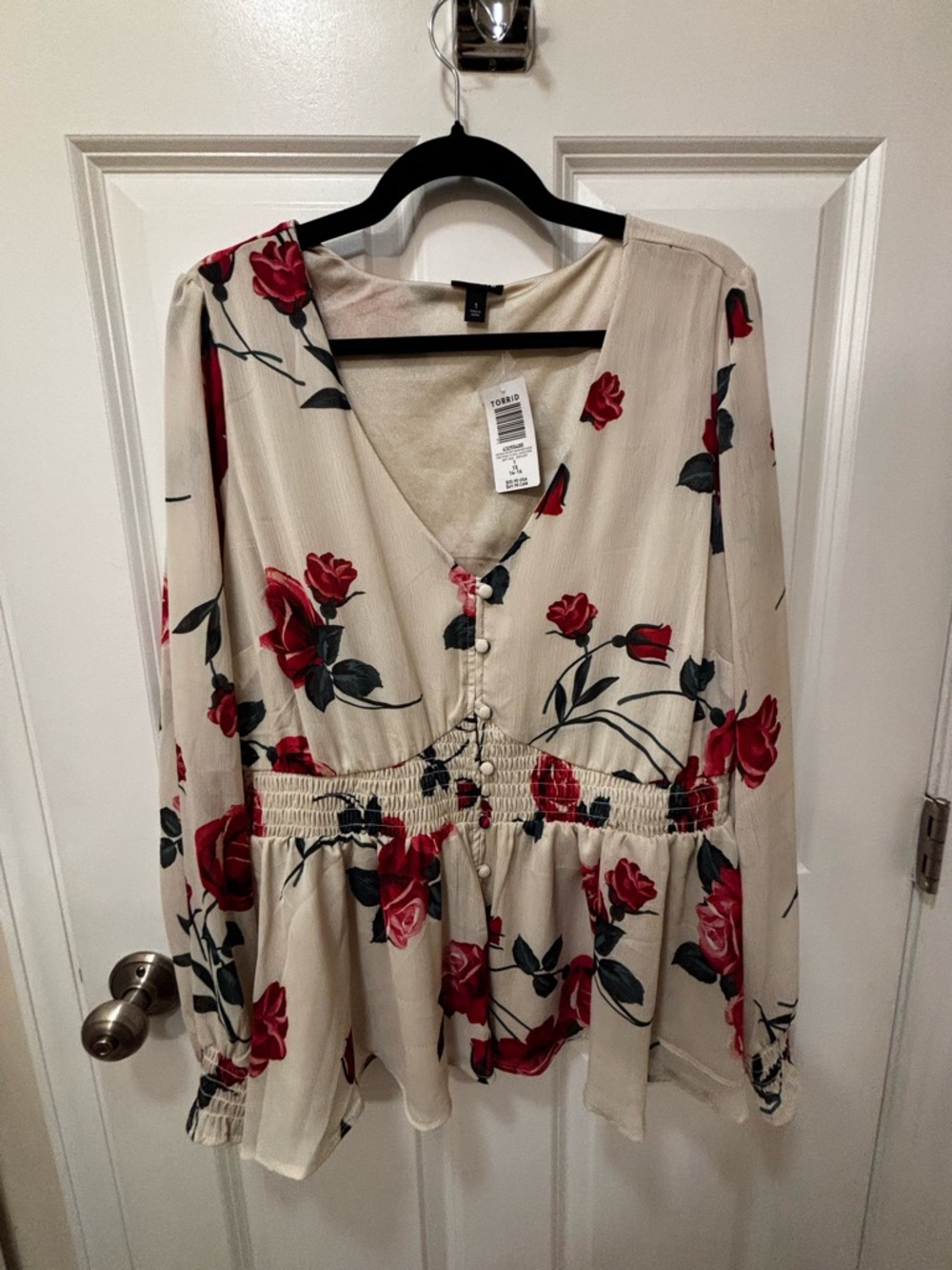 torrid Beige Blouse with Red Rose Print
